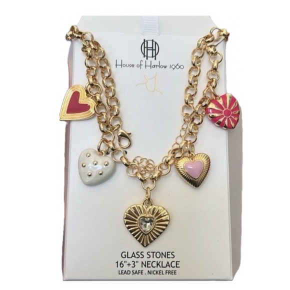 NWT ⚜️💖⚜️ House of Harlow 1960 Hearts Charms Necklace - Picture 3 of 9